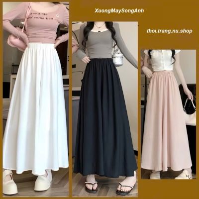 Quần ống rộng dài bigsize nữ chất đũi vân mây, Quần váy lửng cạp cao lưng chun tiện lợi mát mẻ che khuyết điểm