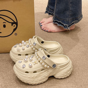 [Free Shipping] Womens summer 2026 new fashion pearl chain thick-soled height-increasing non-slip closed-toe sandals