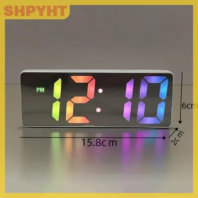 SHPYHT นาฬิกาปลุกกระจกขนาดเล็ก LED นาฬิกาปลุกดิจิตอลอิเล็กทรอนิกส์ตั้งโต๊ะนาฬิกาดิจิตอลตั้งโต๊ะตกแต่งโต๊ะเครื่องมือขนาดเล็กอัจฉริยะสำหรับบ้าน