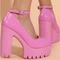 Pink Chunky Heeled Ankle Strap Pumps Sweet Platform Square Heel Woman High Heels Pumps Platform Shoes 2022 Spring Woman Shoes. 