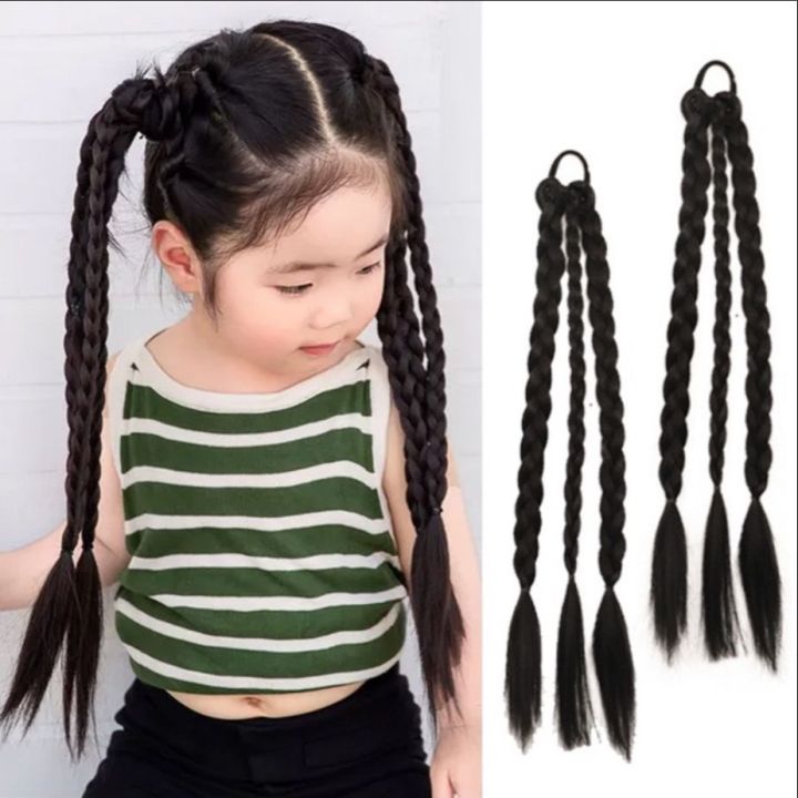 Braided hair band extensions braids for kids girl/Adult cute baby 30cm long  black color Wednesday Addams Family Theme Pig tail Pony tail Lazada PH