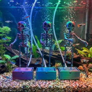 ATNV 3D Printed Dancing Skeleton Aquarium Bubbler Air Pump Driven Glow in Dark Movable Skeleton Fish Tank Bubbler Funny Dancing Underwater Water Wiggling Skeleton Decor Fish Landscaping