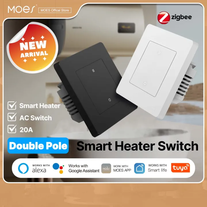 （3Days Arrive）MOES Tuya 20A ZigBee Smart Heater AC Switch High Load Electricity Monitor Double Pole App Remote Control Support Alexa Google