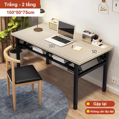 【Không cần cài đặt】 Bàn làm việc 2 tầng gấp gọn Bàn văn phòng gỗ chân sắt sơn tĩnh điện nhiều kích thước(nhiều màu sắcchắc chắn)
