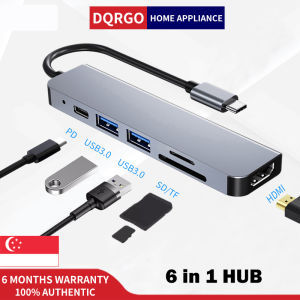 DQRGO [SG Stock] USB HUB Multiple USB Splitter 6 Ports Hight Speed USB C to HDMI 4K 2 USB 3.0 Ports and SD/TF Card Reader for MacBook Pro Google Chromebook Samsung Galaxy S8/S9 and Other USB C Devices