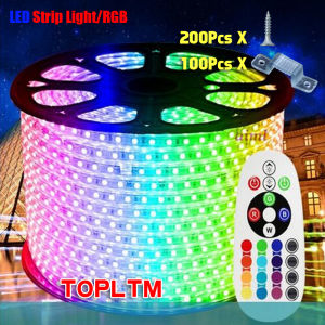 100Meters/50Meters /Set AC220V/240V With Remote Controller RGB 5050 LED Strip LightLED 5050 RGB Strip Lights 16 Colors Waterproof By Wholesale With Clip and Screws