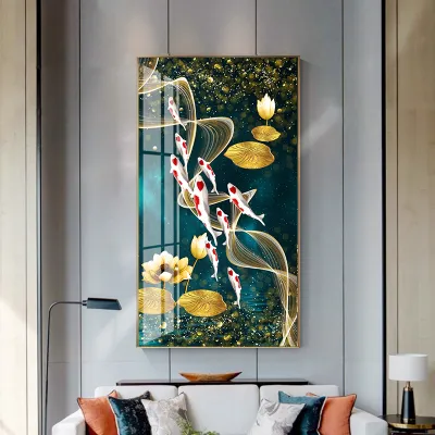 HD Print Koi Fishes Lotus Canvas Painting Modern Living Room Wall Art Picture Home Decor Gift (customized contact customer service)1PCS no Frame or wooden Inner Framed or Outside metal frame