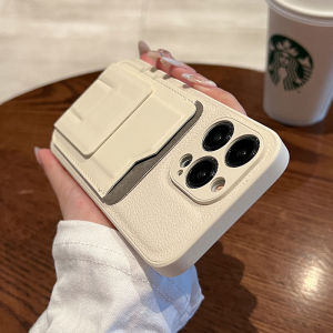 CrashStar With Multifunctional Foldable Card Holder Stand Fashion Leather Shockproof Phone Case For iPhone 16 15 14 Pro Max Plus 13 12 11 Pro Max XR X XS Max 7 + 8 Plus Solid Color Soft Silicone Phone Cover Casing Shell With Card Slot