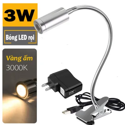 Đèn đọc sách Đèn làm việc đầu giường 3W Loại kẹp đa năng Ánh sáng Led chiếu rọi USB 5V