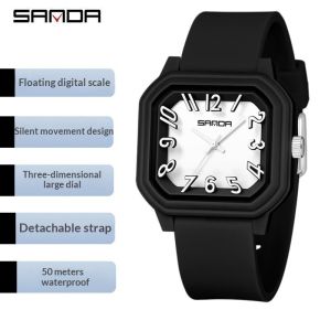 Sanda đồng hồ vuông Trẻ Em màu đồng hồ Khối Đồng hồ thạch anh Quà tặng Trung tính chống thấm nước chống sốc Im Lặng Xem Giản Dị Đồng hồ thời trang đồng hồ thể thao