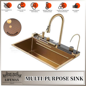 [SG Seller]SUS 304 Stainless Steel Gold Kitchen Sink Integrated Large Single Sink LCD Display Kitchen Sink Sink