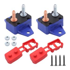 Pack of 2 15A Auto Reset Circuit Breakers with Red Sheath for 12/24VDC Applications Metal Mounting Brackets Included