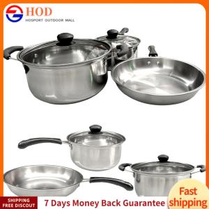 【Outdoor】 3Pcs Saucepan Set Stainless Steel Cooking Pots & Saucepan with Glass Lids and Stay Cool Handle for All Hobs