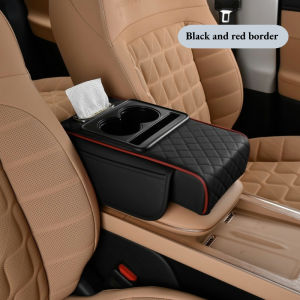 (local delivery) Kebidumei 4 IN 1 Car Armrest Storage Box Car Center Console Organizer With Cup Holder Tissue Box Universal PU Leather Armrest Pad For Car SUVs Trucks