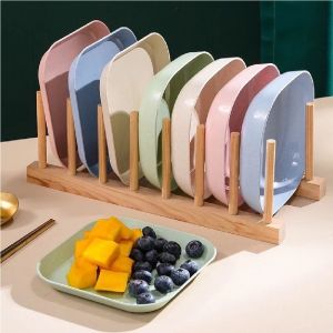 Set 8 Đĩa Lúa Mạch Vuông 4 đĩa sâu 4 đĩa nông đựng trái cây thực phẩm