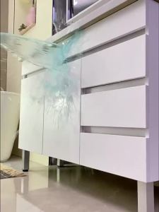 [CozyNest ]Ceramic Integrated Basin Bathroom Cabinet Large Space Mirror Cabinet Floor Standing Toilet Cabinet