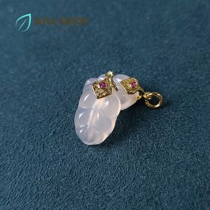 Charm đá Mã Não trắng kiểu hạt đậu may mắn size 10 x 16mm OSC0258 Hoa Minh Gem