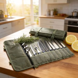 Chef Knife Roll Bag Large Capacity Portable Kitchen Utensil Organizer Waterproof & Anti-Scratch Chef Knife Case for Outdoor BBQ Camping ( Knives are Not included )