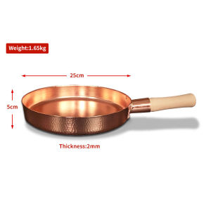 Fypo 25CM/28CM Pure  Red Copper flat  Pan Handmade copper pot with Wooden Handle Copper Pot luxurious cooker  Thick Pancake Pan Uncoated Frying Pan General Use for Gas Cooker Stir-Fry Pan Woks