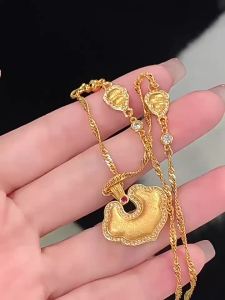 New Ancient Gold-Plated Diamond-Studded Brushed Ruyi Lock Pendant for Women Light Luxury and High-End Feel 2025 New Fashion All-Matching