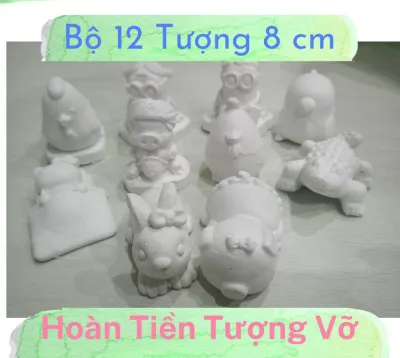Bộ 12 Tượng Tô Size 8cm TẶNG 12 màu + 2 Cọ + Khay