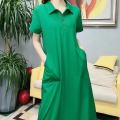 100%Cotton Lapel Stretch Dresses Women Korean Style Short Sleeve Oversized 100KG Fat Girl Can Wear Loose Casual Plain Cotton Polo Collar Long T-shirt Dresses. 
