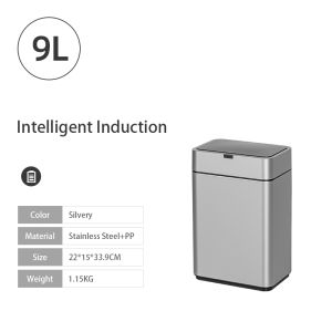Vision 9L/13L/20L Intelligent Induction Trash Can with Cover Automatic Stainless Steel Garbage Bin Smart Motion Sensor Trash Bin Large Capacity Automatic Touchless Infrared Garbage Can Bathroom High Foot Waste Bin with Butterfly Lid (Silver/White)
