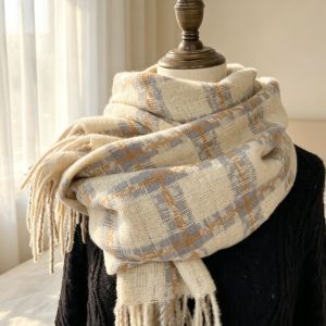 JAYQQ Họa tiết kẻ sọc Khăn quàng cổ nữ Cashmere giả Đậm đặc Khăn quàng cổ mùa đông Cấp độ cao Khăn giữ ấm cổ Trang phục Thu Đông