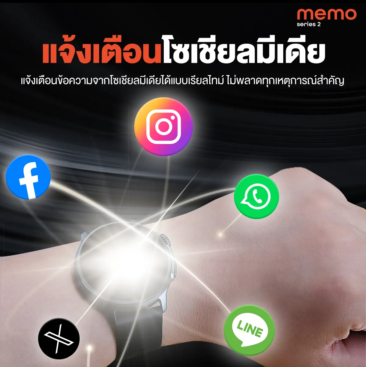 AXON Memo Series 2 Smart Watch จอใหญ่ IPS โทรได้ วัดชีพจร SpO2 รองรับภาษาไทย ประกัน 2 ปี