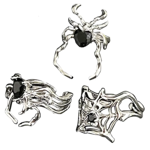 Mạng nhện bất thường Gothic Nhẫn Zircon Grunge Đen Nhẫn hở Punk Dark Spider-động vật Goth nhẫn nữ