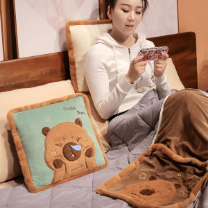 JOJO CASTLE Cute Capybara Animal Pillow 2 In 1 Cushion Pillow with Blanket 38/45cm Foldable Cartoon Brown Quit Lying Capibara Traveling Blanket Bed Office Nap for Kids Grownups