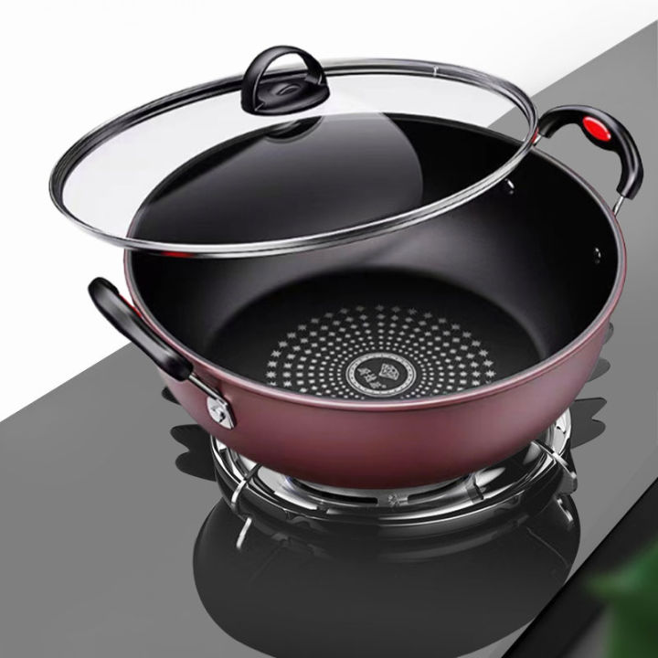 26/28/30cm Soup Pot with Lid Non-Stick Wok Frying Pan Induction Cooker ...