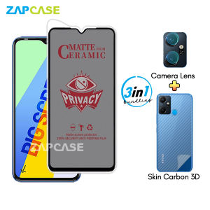 Paket 3in1 Anti Gores Layar Privasi Infinix Smart 6 Plus Free Tempered Glass Camera dan Skin Carbon
