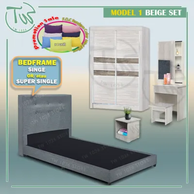 TW (KL & Selangor) Single and Super Single Bedroom Set /4 FT Sliding Wardrobe/Dressing Table/Bed Side Table/Bedframe
