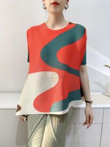 ❁☎▲ Aiden001 Average Size Summer Irregular Folds Solid Color Short-Sleeved Top Digital Printing T-Shirt Toothpick Pleats S-301