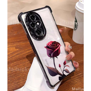 Honor 200 5G Case Honor 200 Pro 5G Case Honor 200 Smart Case Honor X7C Clear Transparent Jelly Soft red rose Shockproof Case with Camera Lens Protector Phone Case Thickened with Phone Strap Lanyard
