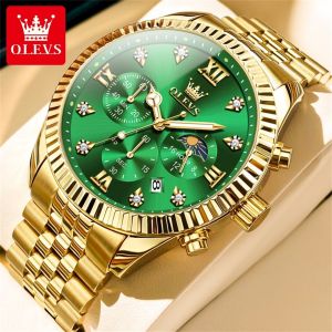 OLEVS Watch Men Waterproof Original Branded Fashion Stainless Steel Calendar Luminous Chronograph Quartz Watch （1 Year Warranty）