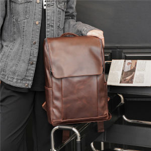 YIMO Korean Version Backpack Outdoor Leather Double Shoulder Bag Student School Bag Casual Bag British Retro Laptop Mens Bag