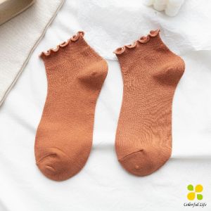 CLM ถุงเท้าข้อจีบ สีพาสเทล สไตล์ญี่ปุ่น สำหรับผู้หญิง Women socks