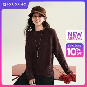 GIORDANO Women Sweaters Wool-Blend Cable Knit Sweaters Crewneck Raglan Sleeve Fashionable Casual Relaxed Sweaters 18356221