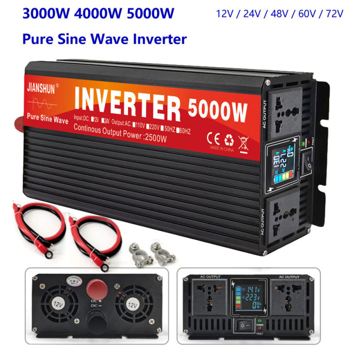 Pure Sine Wave Inverter 5000W 4000W 3000W Double Socket LCD Display DC ...