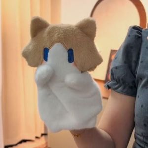 PENGY Soft Fluffy Cat Hand Puppet Role Play Stuffed Animal Cat Plush Toy Birthday Gift Cute Kitten Glove Doll Interactive