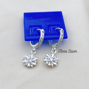 FLORA 0270B - Bông tai bạc ta hình hoa nhiều cánh đá màu hồng trắng dành cho bé gái