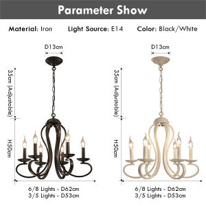 [Free Bulbs] Black/White Farmhouse Chandeliers Candle Ceiling Lights 8 Lights Fixtures Ceiling Hanging Pendant Lighting for Kitchen Island Bedroom Living Room Dining Room Light Fixtures