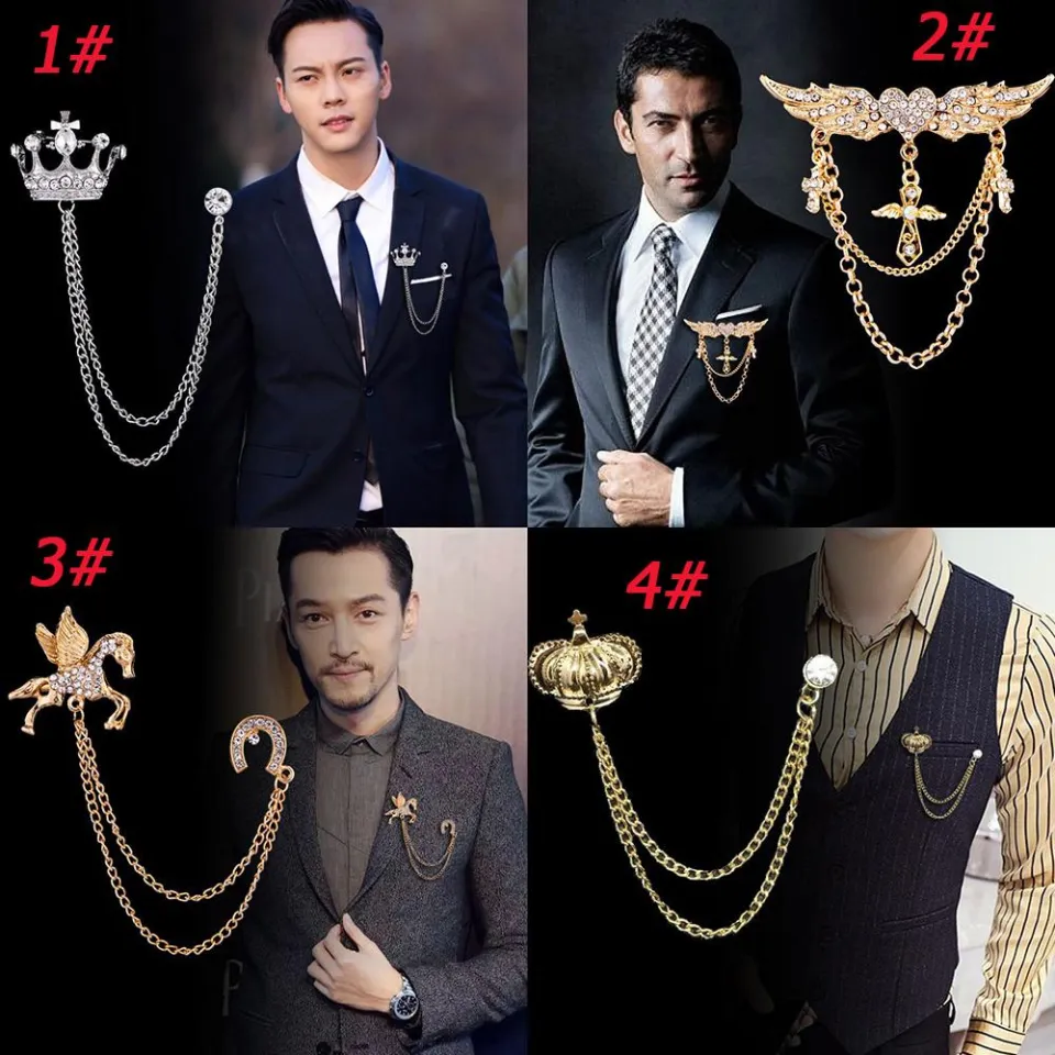 Piece Men's Elegant Lapel Pin Badge with Chains Brooch Pin for