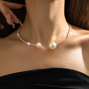 ZEEMIN อุปทานขายส่งยอดนิยมของยุโรปและอเมริกาปลอกคอชุบเงินแถวเดียวสร้อยข้อมือชุดปลอกคอมุก AliExpress ขายดี