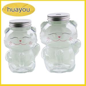 huayou Dễ thương may mắn mèo nước chai trong suốt nước trái cây uống chai sữa trà Chai cà phê nước trái cây miệng có thể uống cốc