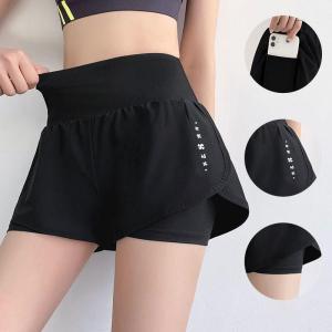 Gym Sport Shorts Women Elastic High Waist Short Pants With Pockets Fake Two Pieces Yoga Leggings Running Training Shorts