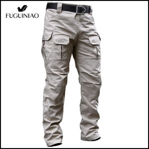 Fuguiniao Tactical Pants Men Stretch Cotton Casual Work Pant IX2 Many Pockets Long Trousers