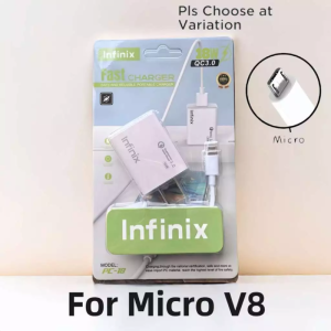 Infinix 18W Fast Charger 6A MICRO USB and  Type C Port Charger with Data Cable
